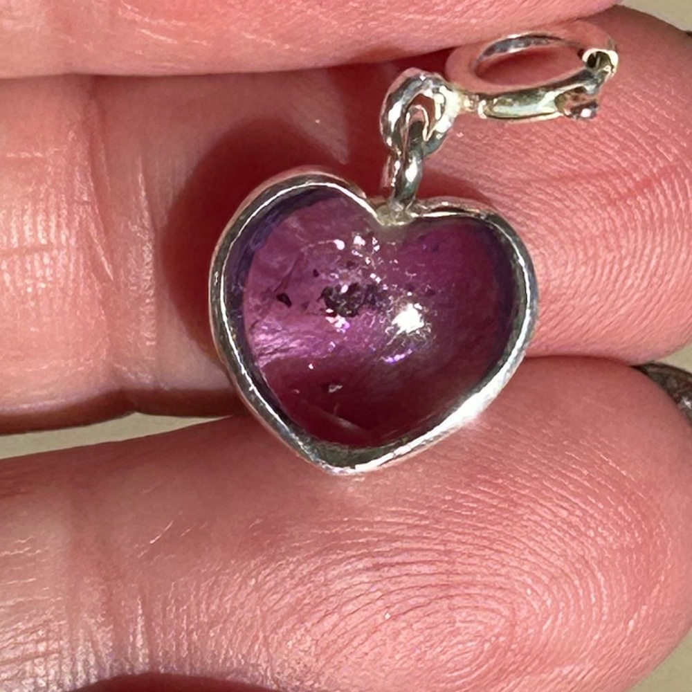 925 Sterling Silver Heart Charm Amethyst Gemstone